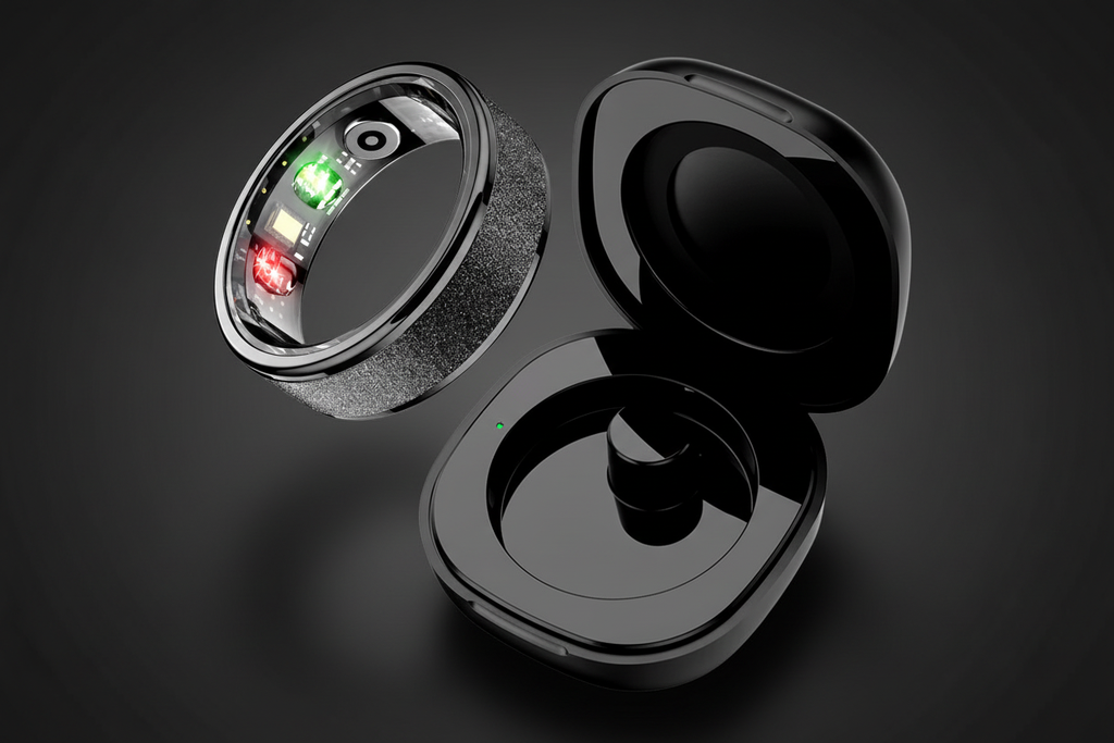 Black Smart Ring with Dark Luxury Background