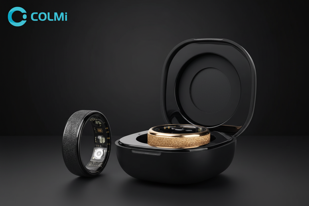 Gold smart ring with dark luxury background