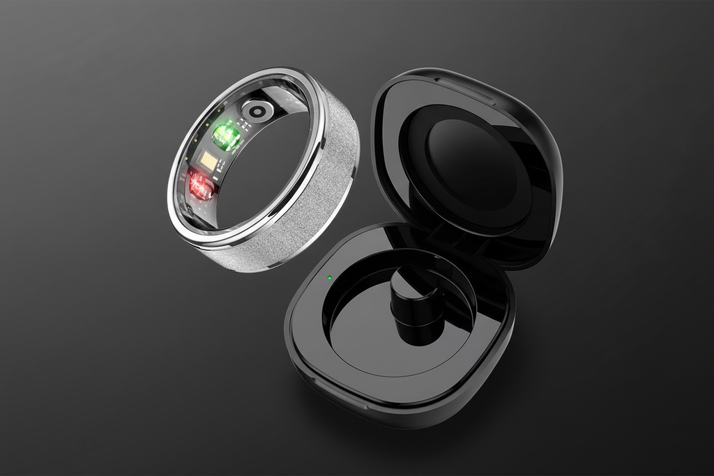 Silver Smart Ring with Clean Dark Luxury Background